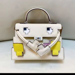 Stylish genuine leather White and Yellow mini Designer Handbag